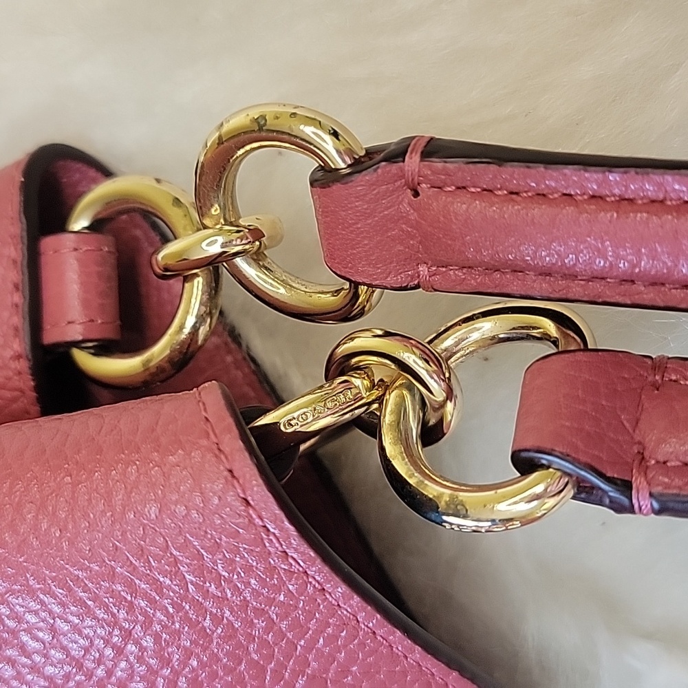 COACH Lexy Large Pink Rose Pebbled Leather Suede Double Handle Shoulder‎ Bag - Picture 12 of 13